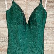 GREEN BEADED LONG EVENING GOWN