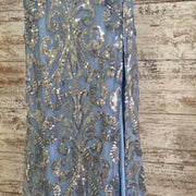 BLUE SEQUIN LONG EVENING DRESS
