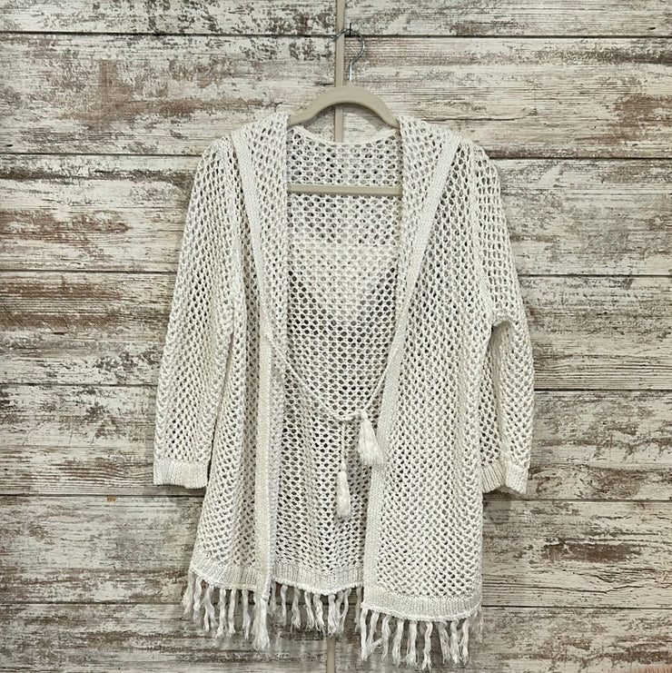 WHITE CROCHET HOODIE JACKET