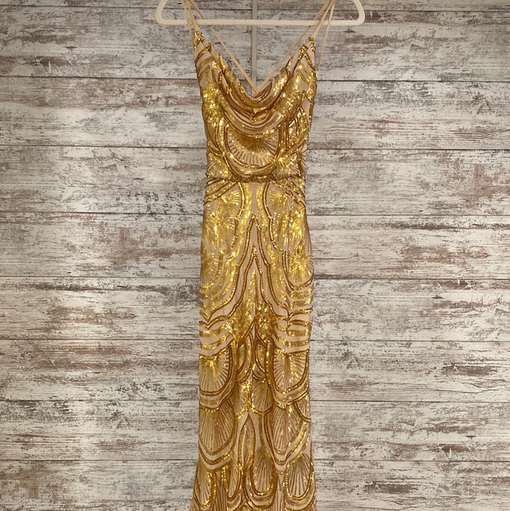 GOLD/TAN SPARKLY LONG DRESS