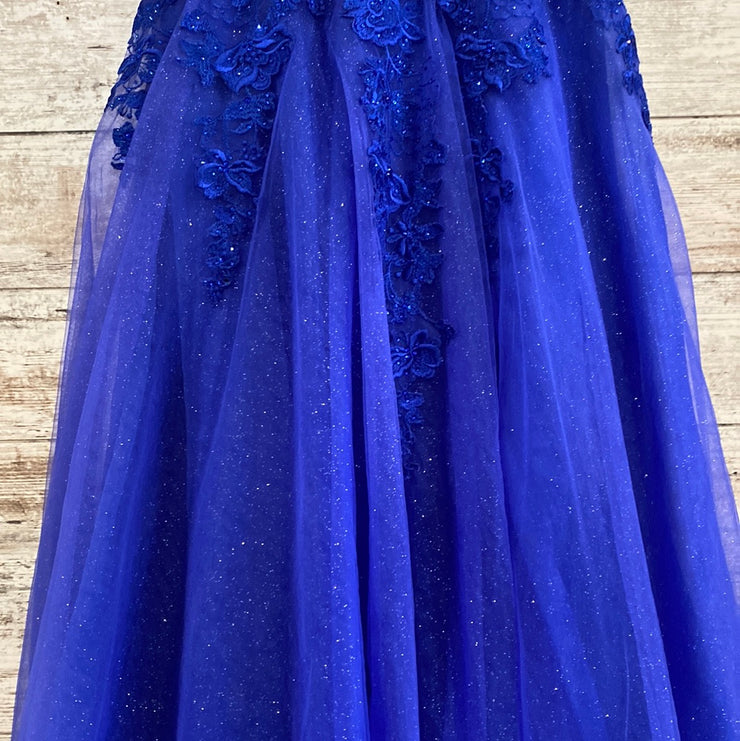 ROYAL BLUE SPARKLY A LINE GOWN