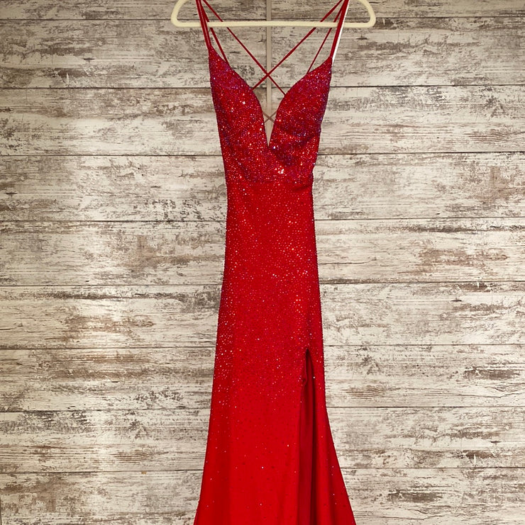 RED SPARKLY LONG EVENING GOWN