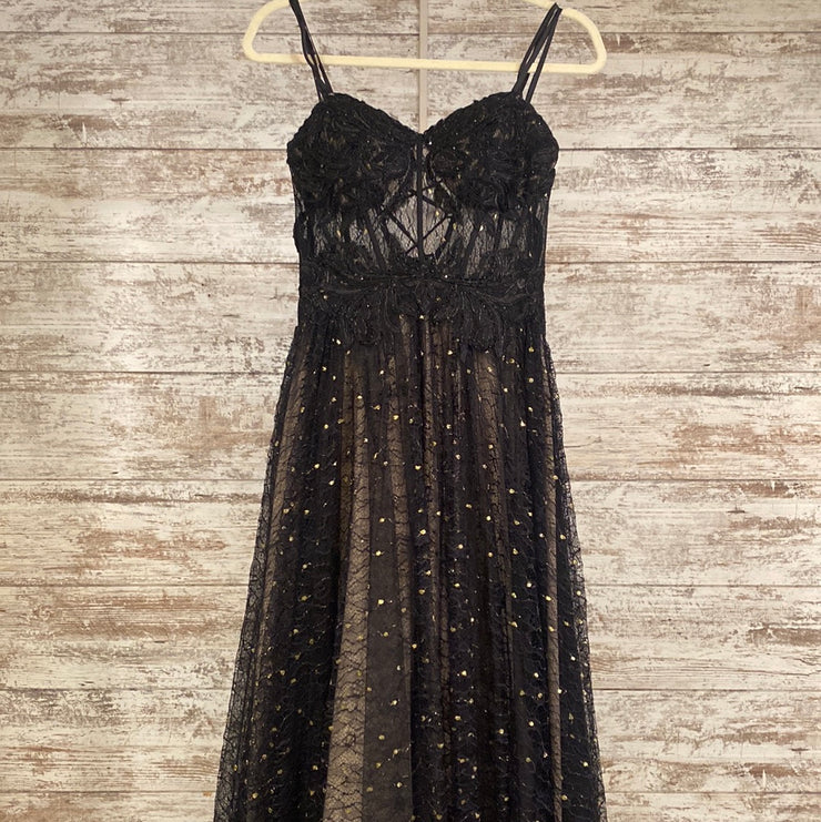 BLACK/GOLD SPARKLY A LINE GOWN