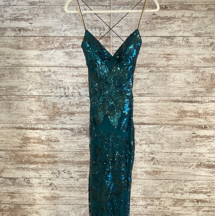 GREEN/SEQUIN LONG EVENING GOWN