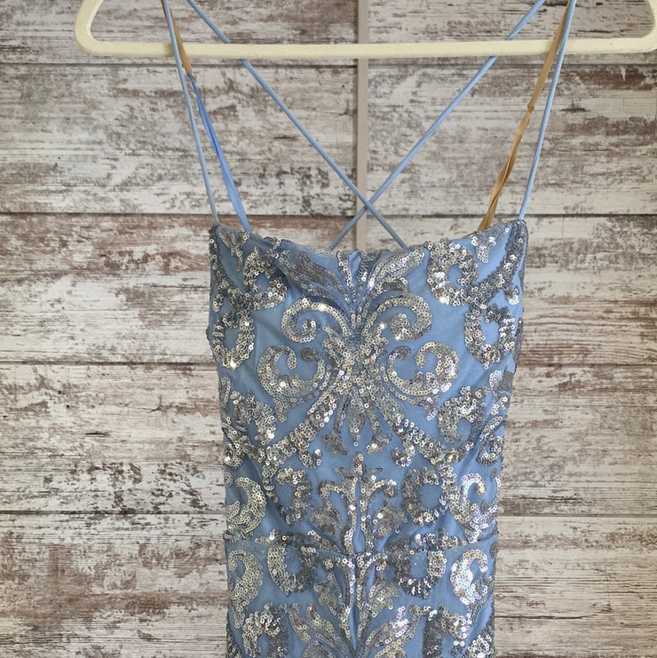 BLUE SEQUIN LONG EVENING DRESS