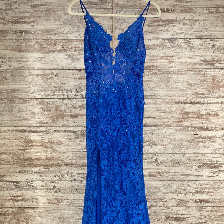 ROYAL BLUE LACE LONG DRESS