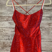 RED SPARKLY A LINE GOWN