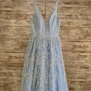 BLUE SPARKLY A LINE GOWN