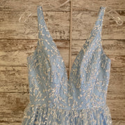 BLUE SPARKLY A LINE GOWN