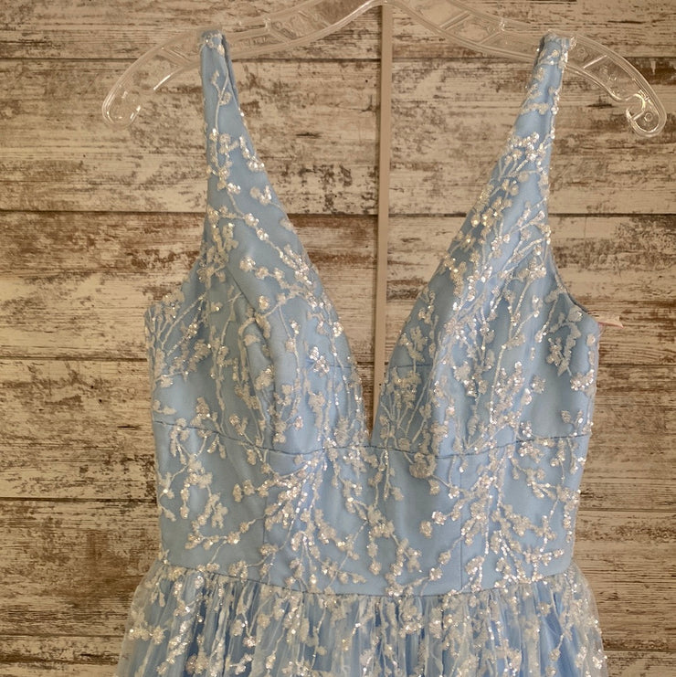 BLUE SPARKLY A LINE GOWN