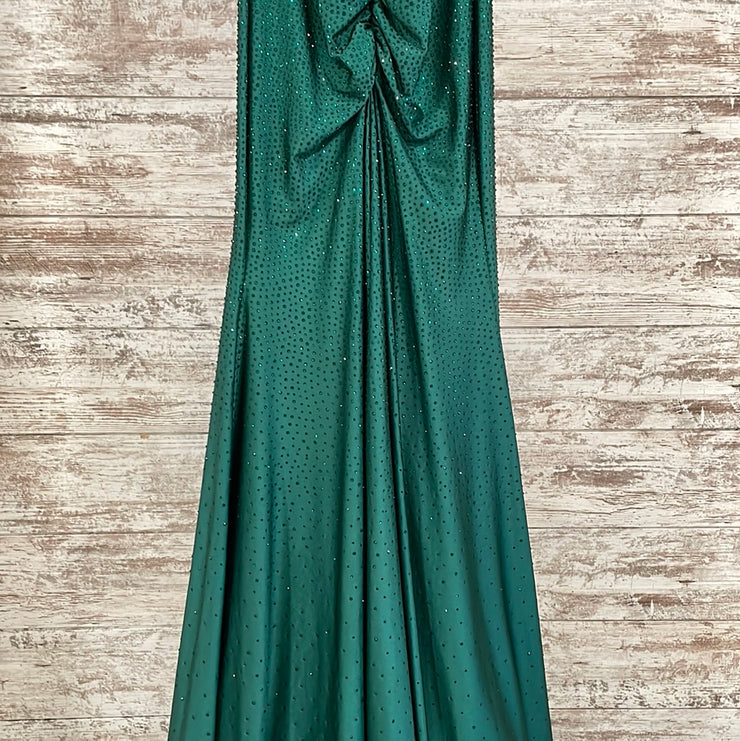 GREEN BEADED LONG EVENING GOWN