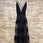 BLACK/FLORAL LONG EVENING GOWN