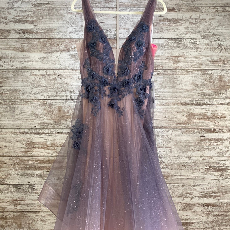 GRAY/PINK A LINE GOWN
