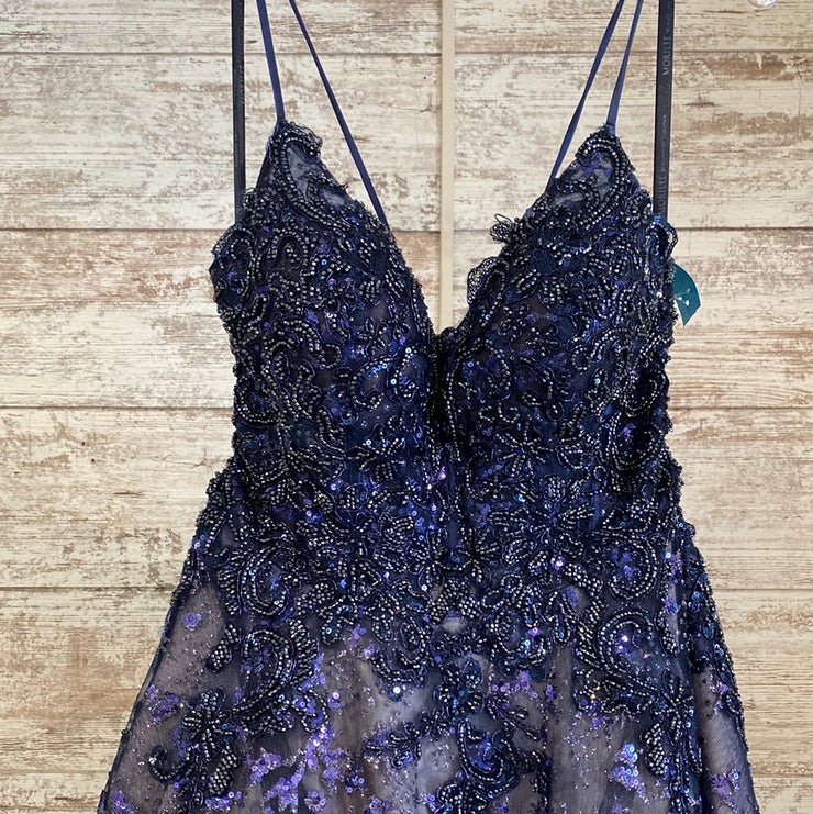 NAVY SPARKLY A LINE GOWN