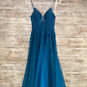 TEAL/FLORAL A LINE GOWN