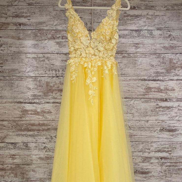 YELLOW/FLORAL A LINE GOWN