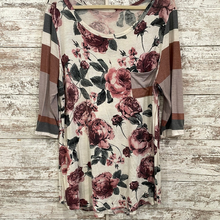 IVORY/FLORAL LONG SLEEVE TUNIC