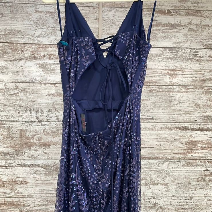 NAVY SPARKLY LONG EVENING GOWN