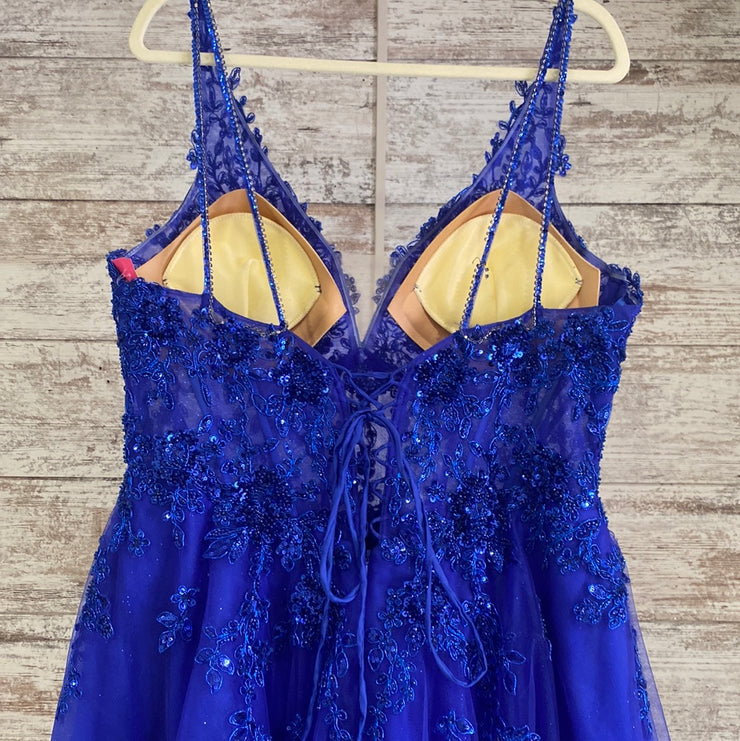 ROYAL BLUE/FLORAL A LINE GOWN