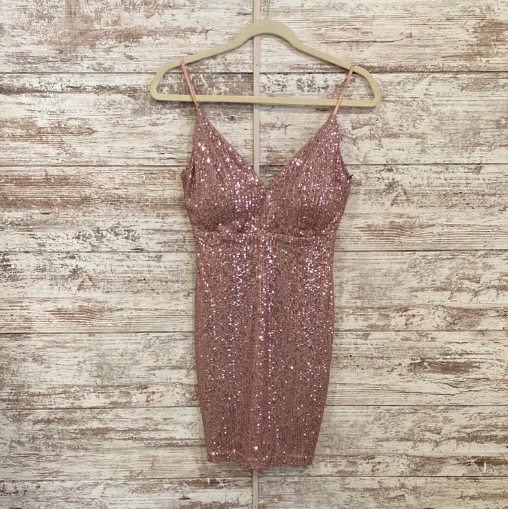 PINK FULL SEQUIN SHORT DRESS
