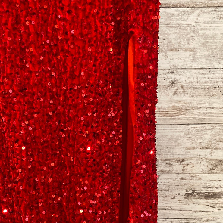 RED SEQUIN LONG EVENING GOWN
