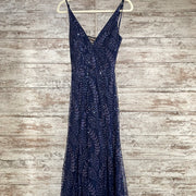 NAVY SPARKLY LONG EVENING GOWN
