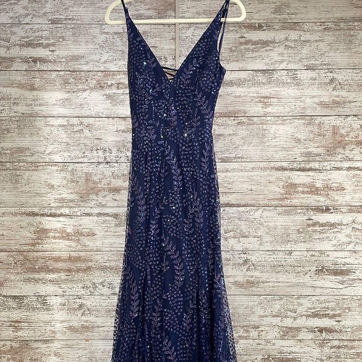 NAVY SPARKLY LONG EVENING GOWN