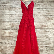 RED/FLORAL A LINE GOWN