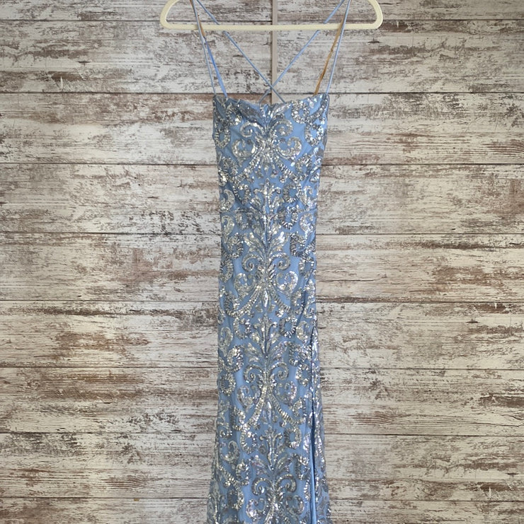 BLUE SEQUIN LONG EVENING DRESS
