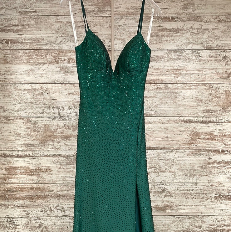 GREEN BEADED LONG EVENING GOWN