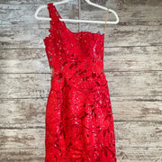 RED/FLORAL LONG EVENING GOWN