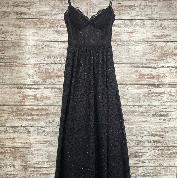 BLACK SPARKLY A LINE GOWN