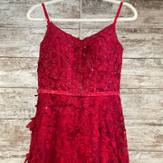 RED SPARKLY A LINE GOWN