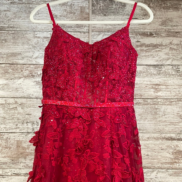 RED SPARKLY A LINE GOWN