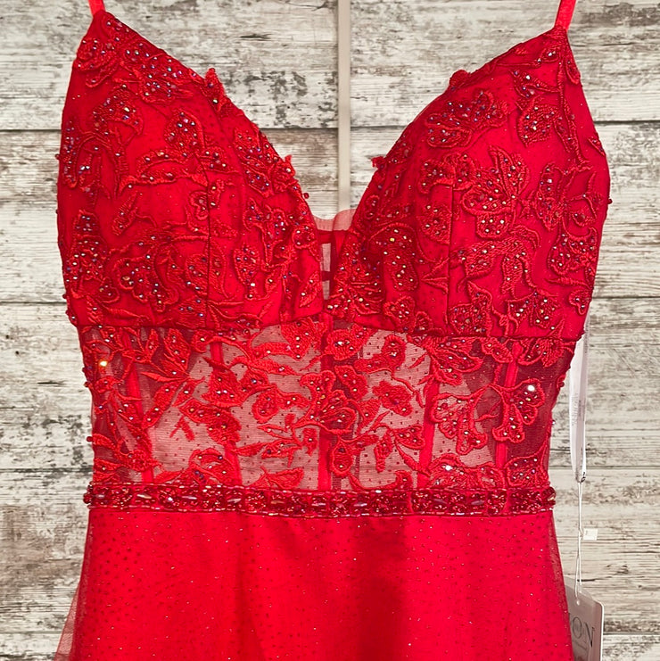 RED/FLORAL A LINE GOWN (NEW)