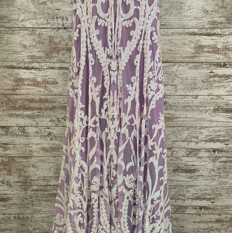 PURPLE/WHITE A LINE GOWN (NEW)