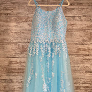 BLUE/WHITE FLORAL A LINE GOWN