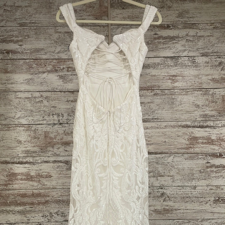 WHITE SEQUIN LONG DRESS (NEW)