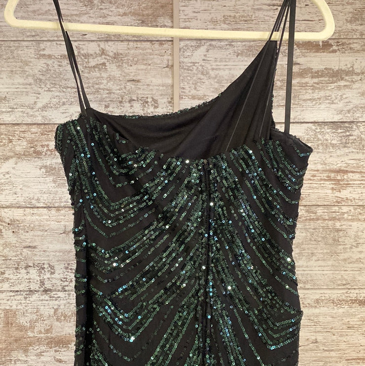 GREEN/BLACK LONG EVENING GOWN