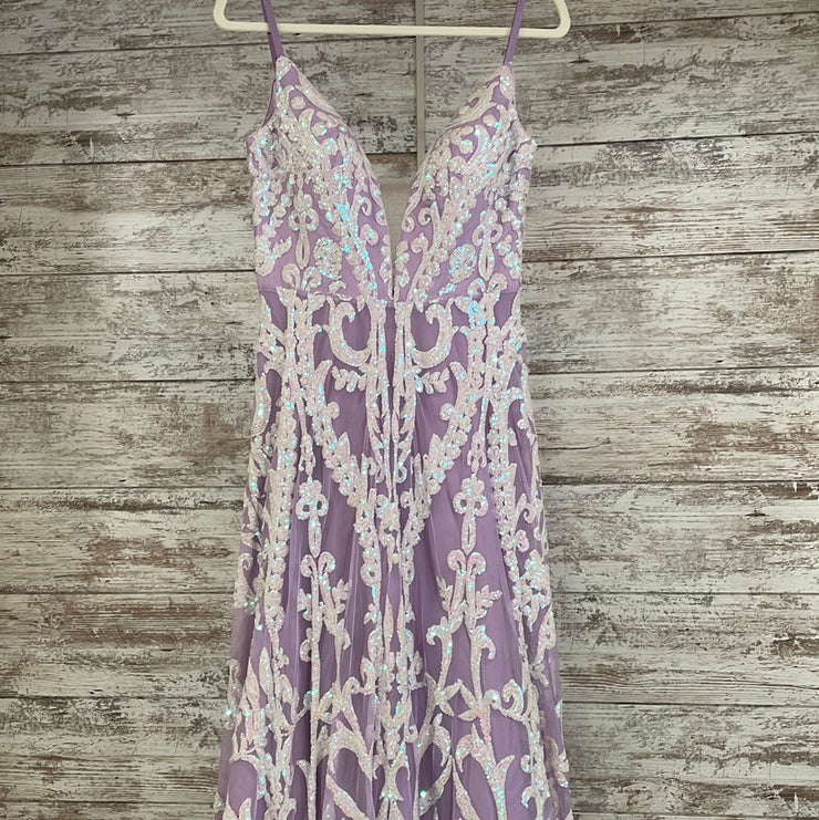 PURPLE/WHITE A LINE GOWN (NEW)