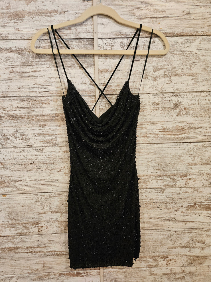 BLACK BEADED SHORT DRESS