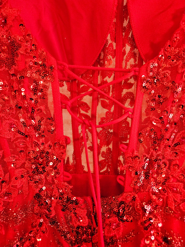 RED SPARKLY LONG EVENING GOWN