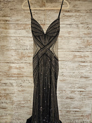 BLACK/SILVER BEADED LONG GOWN