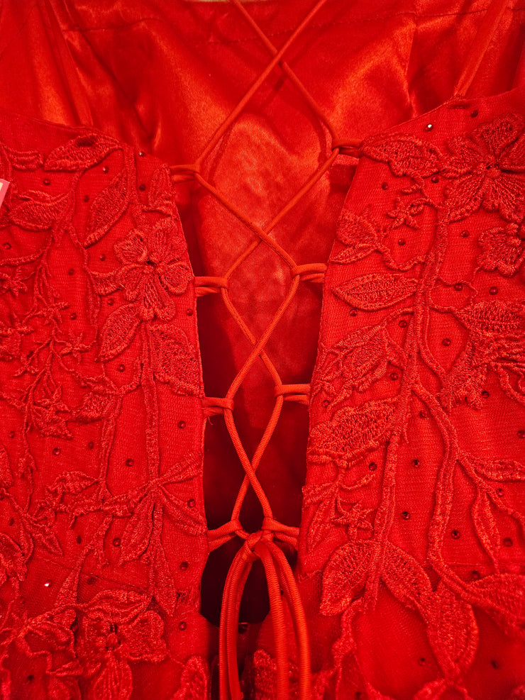 RED/FLORAL A LINE GOWN