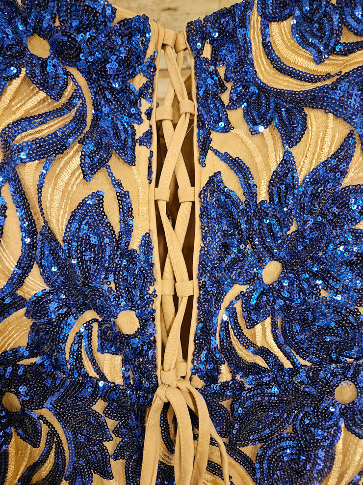 BLUE/GOLD LONG EVENING GOWN