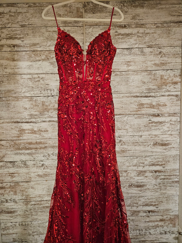 RED/FLORAL SPARKLY MERMAID GOWN