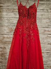 RED/FLORAL SPARKLY A LINE GOWN