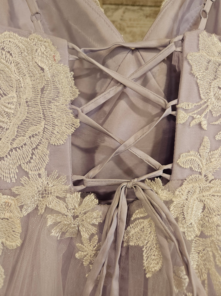 LAVENDER/FLORAL A LINE GOWN