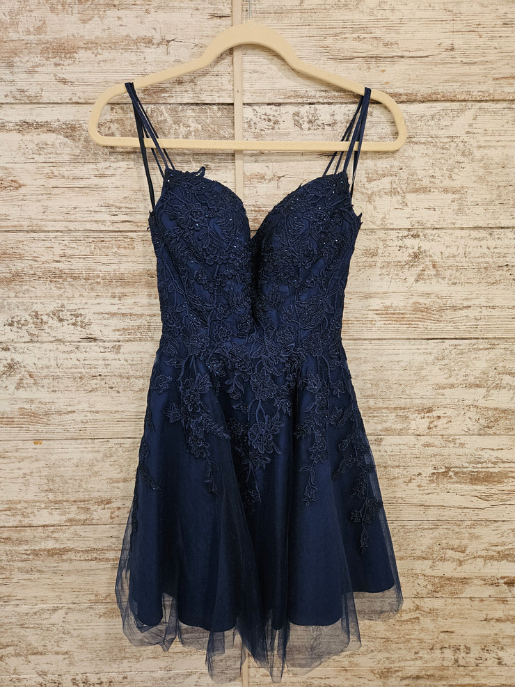 NAVY/FLORAL SHORT POOFY DRESS