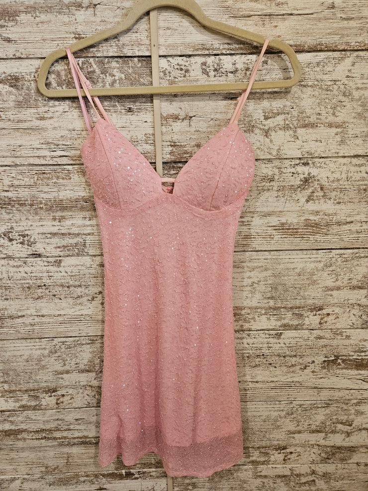 PINK BEADED SHORT DRESS